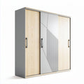 Modern sliding door wardrobe with mirrored panels and wood finish 200 x 60 x 210cm