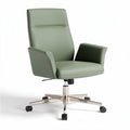 Green ergonomic office chair with adjustable height and swivel base