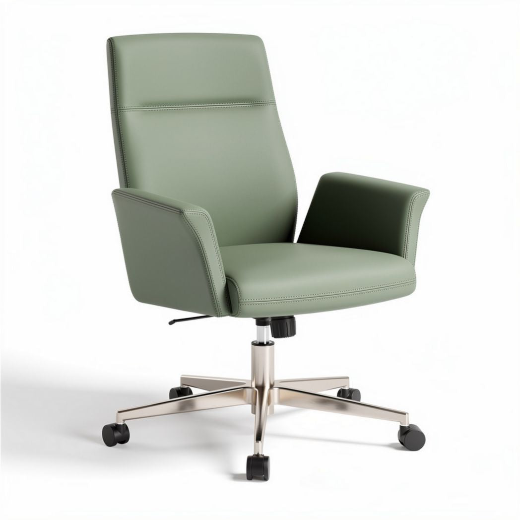 Green ergonomic office chair with adjustable height and swivel base