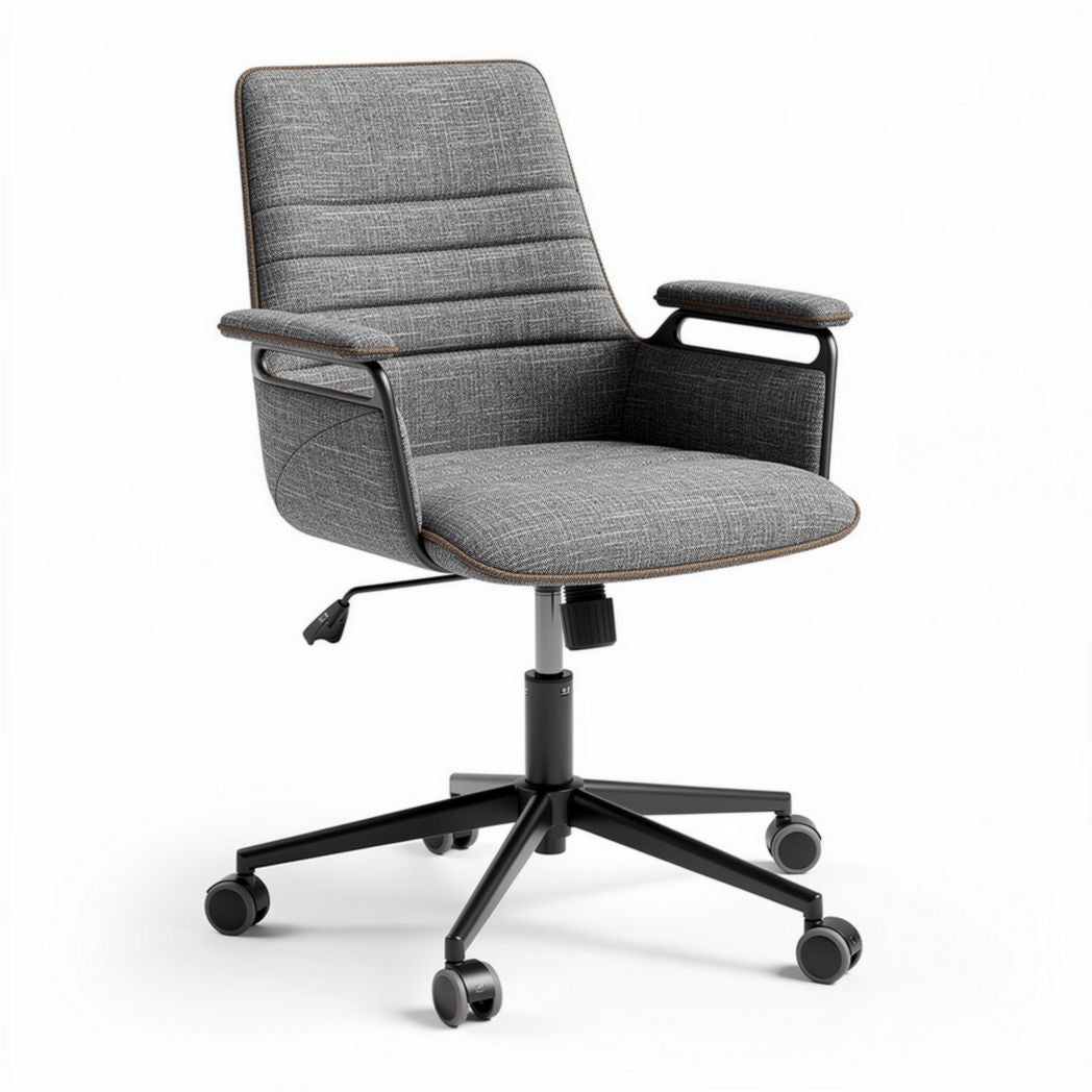 Ergonomic office chair with adjustable height and gray fabric upholstery