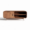 Wooden media console with two shelves and single cabinet in walnut finish 120 x 40 x 50cm