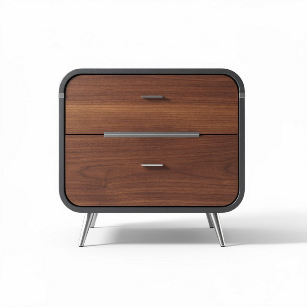 Wooden nightstand with two drawers in walnut finish 45 x 40 x 40cm