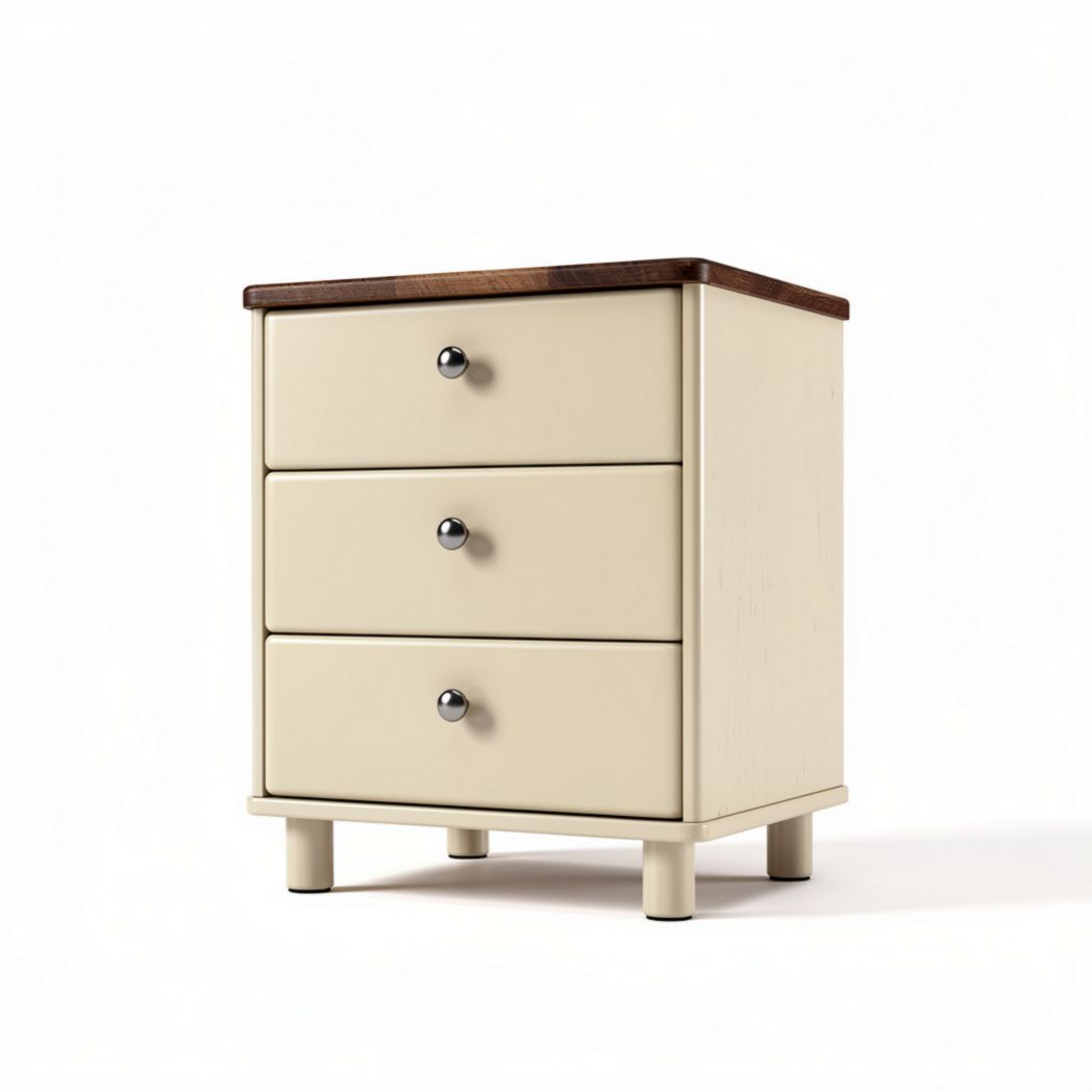 Wooden nightstand with three drawers and a cream finish 40 x 40 x 50cm