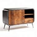 Metal frame storage cabinet with wooden door and open shelves 70 x 40 x 75cm