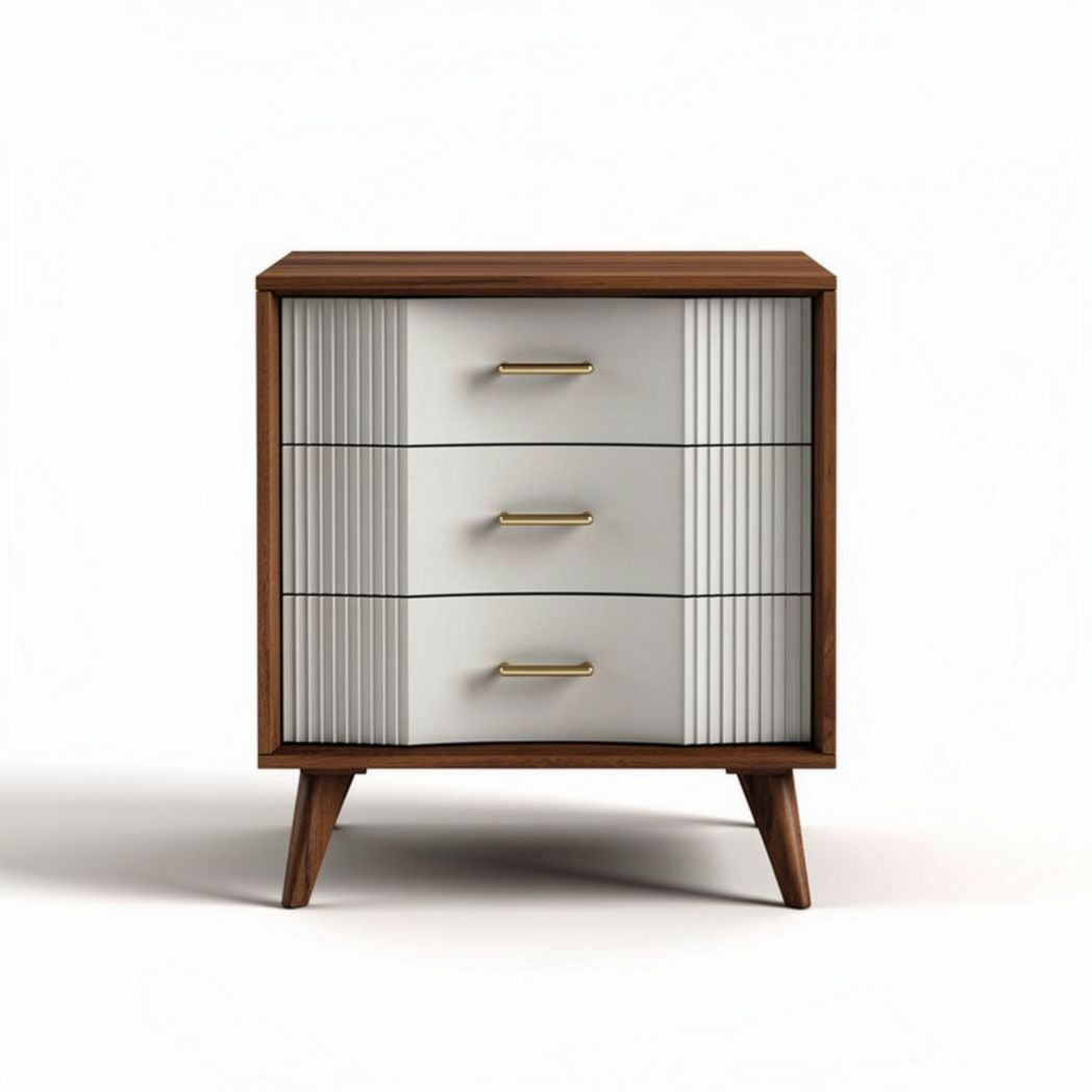 Wooden nightstand with three drawers and modern white front design 50 x 40 x 70cm