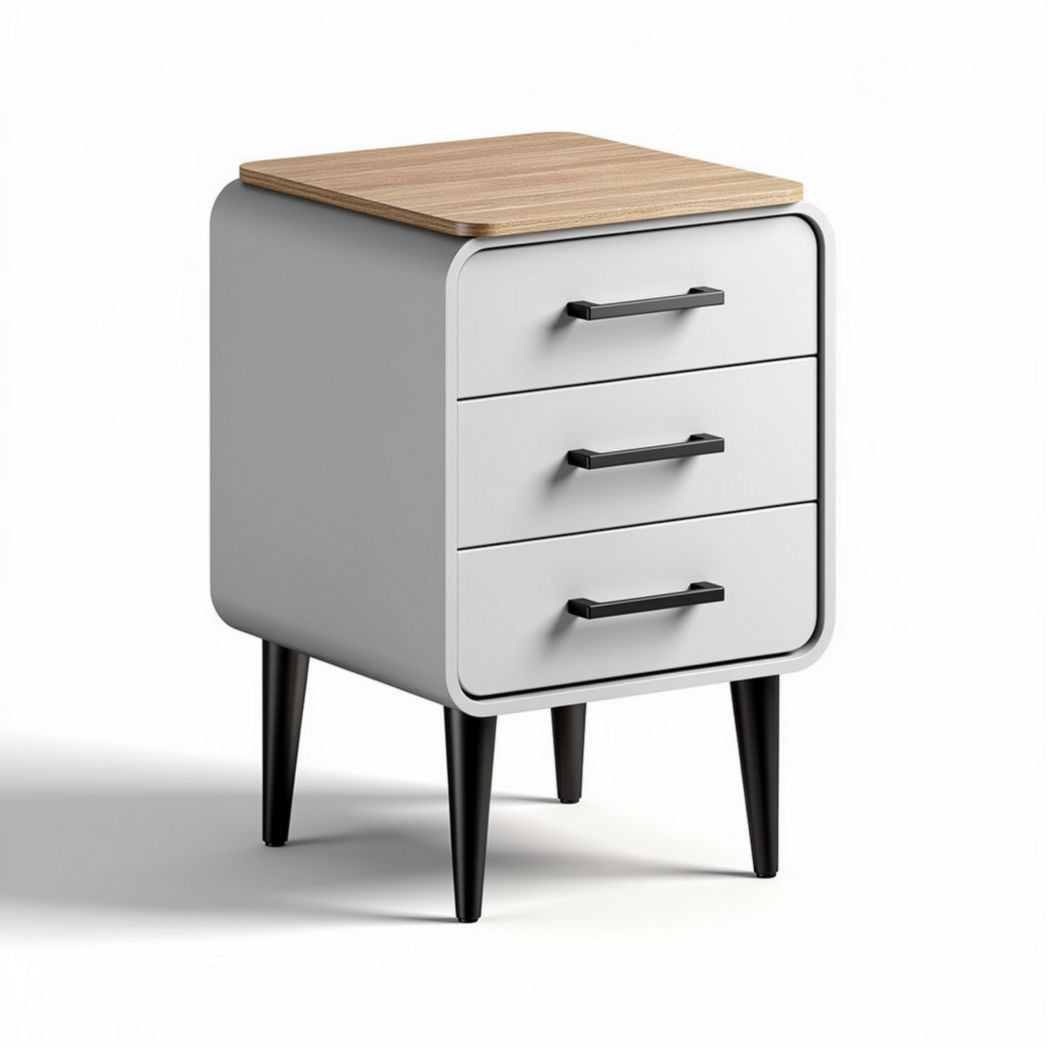 Modern nightstand with three drawers in white and wood finish 45 x 40 x 60cm