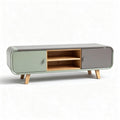 Wooden tv stand with pastel green and gray doors 150 x 40 x 45cm