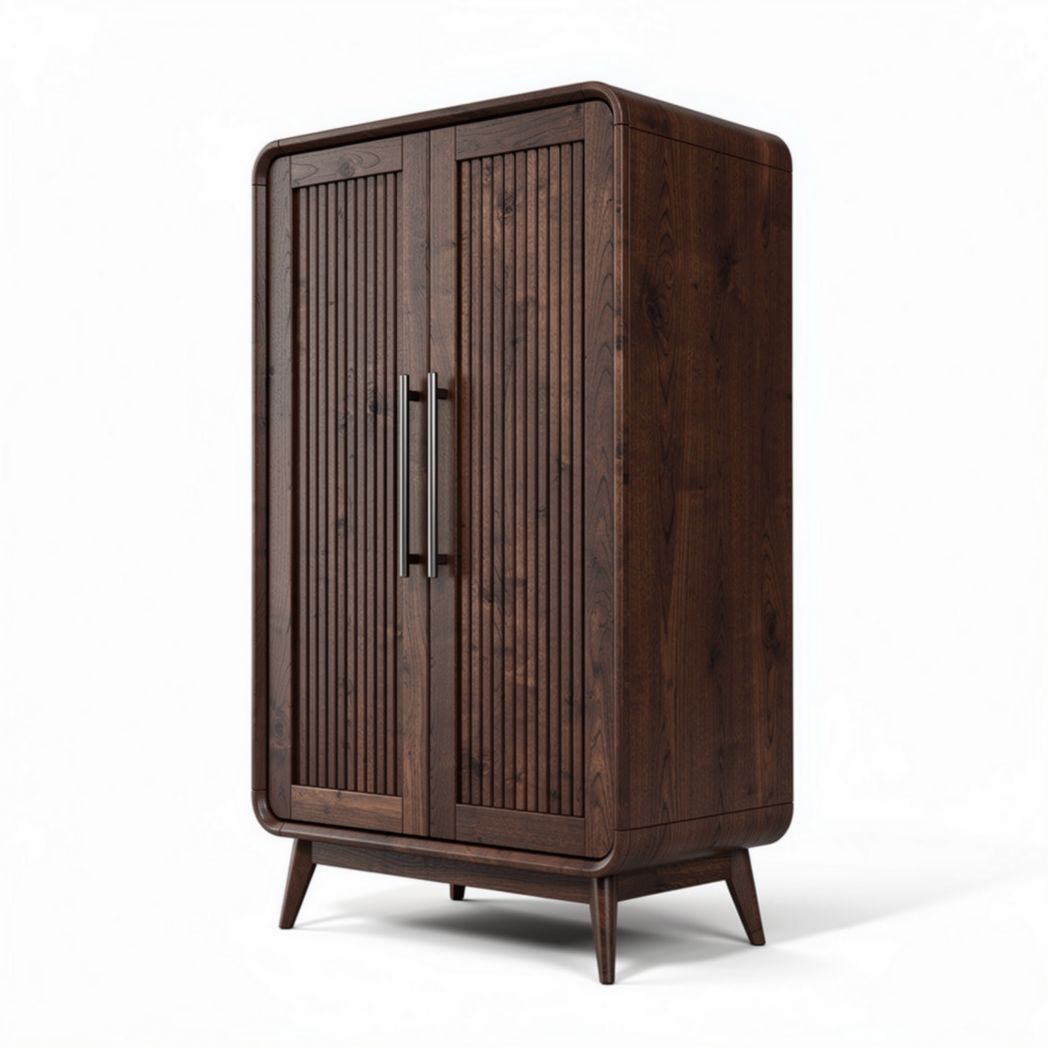 Wooden cabinet with double doors and ribbed design measuring 80 x 40 x 160cm