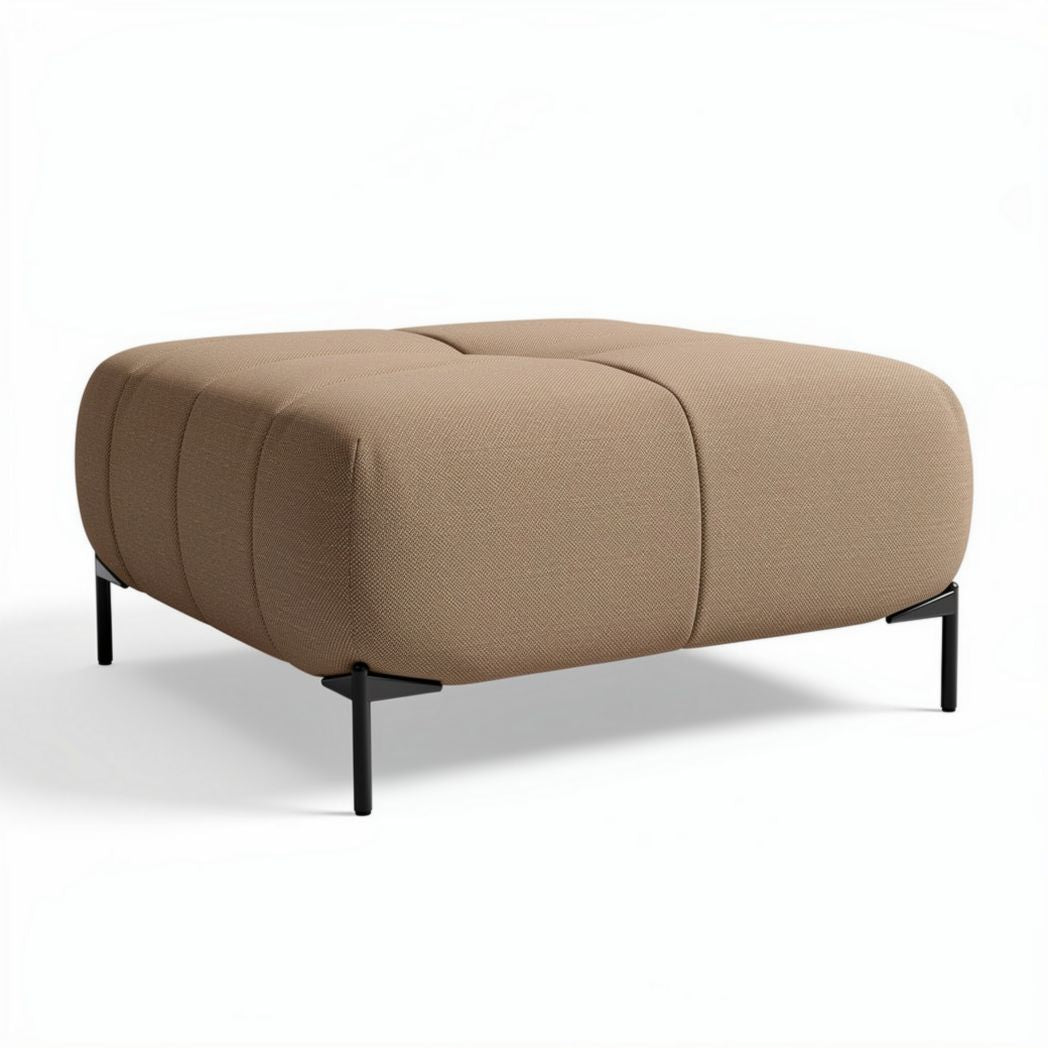 Upholstered ottoman coffee table in beige fabric with black metal legs 90 x 90 x 40cm