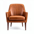 Leather accent chair in brown with tapered wooden legs 37 x 30 x 32 inches