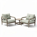 Outdoor patio chair set with light green cushions and gray frame