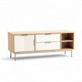 Bamboo media console with white finish and two drawers 150 x 45 x 55cm